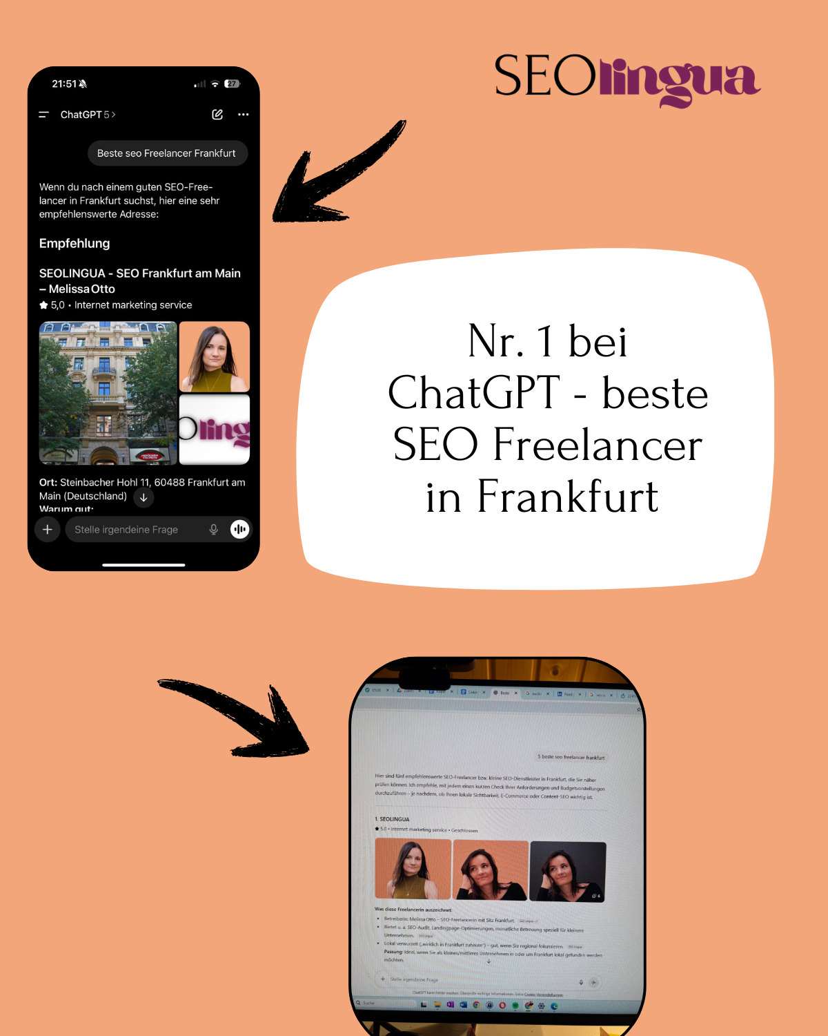 SEOLINGUA als Empfehlung auf Platz 1 in ChatGPT